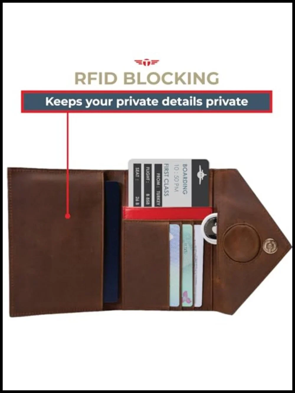 Leather Passport Holder Travel RFID Blocking AirTag Wallet Gift